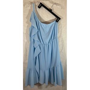 Kaari Blue One Shoulder‎ Ruffle Light Blue Summer Dress Size L
